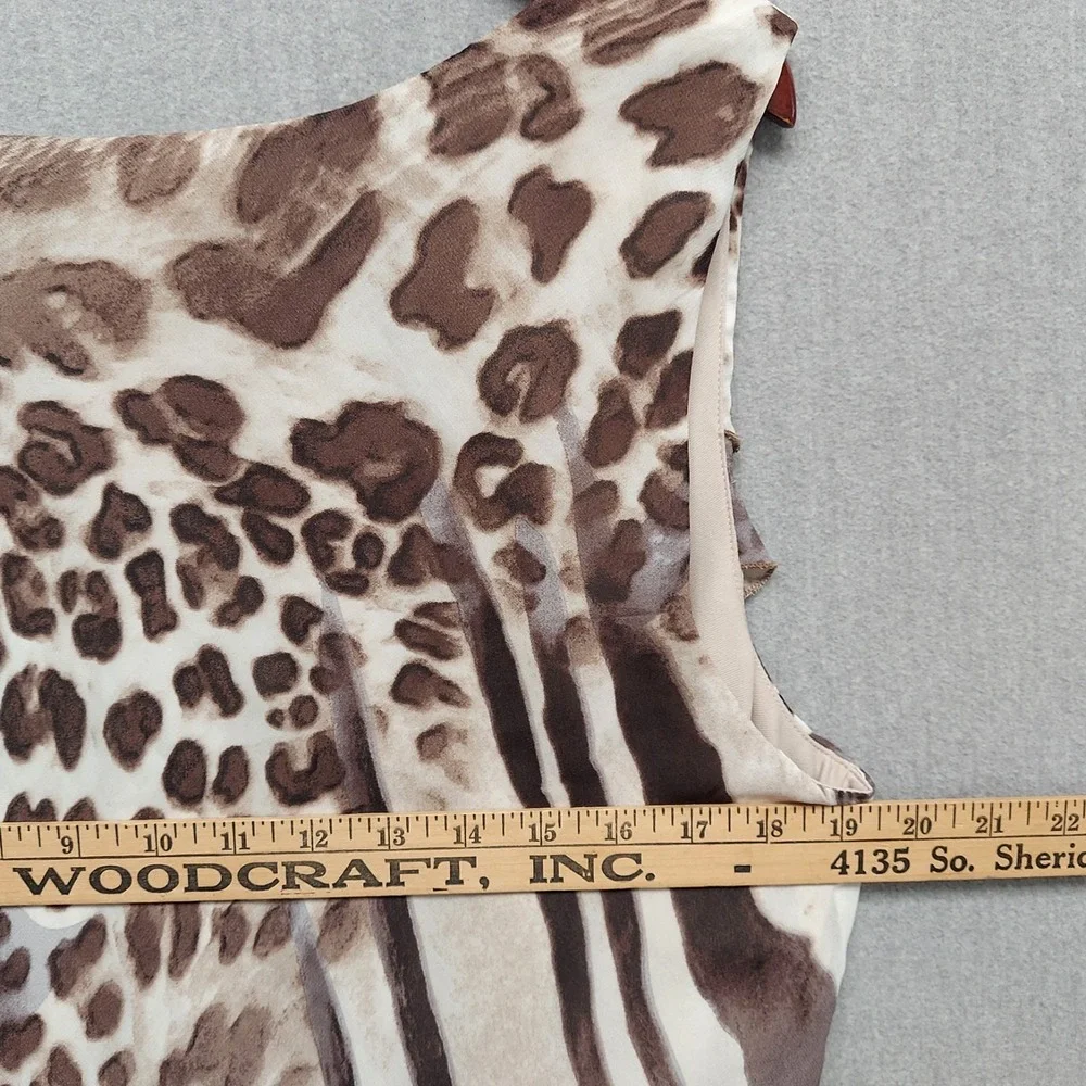 Dressbarn Animal Print Midi Dress 16 Asymmetric Hem Brown Resort Flowy Vacation